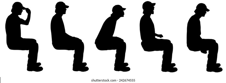 Vector silhouette of a man sitting on a white background.