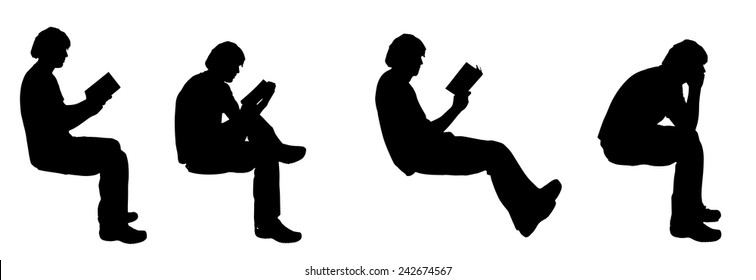 Vector silhouette of a man sitting on a white background.