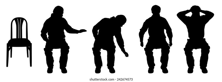 Vector silhouette of a man sitting on a white background.