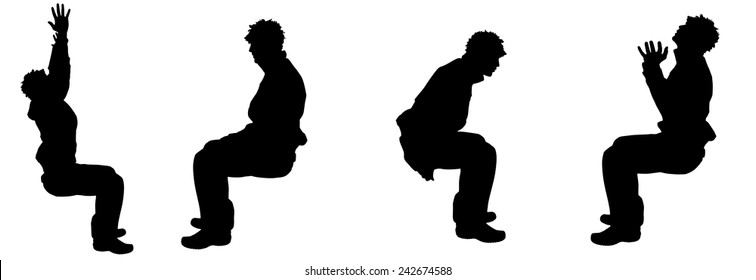 Vector silhouette of a man sitting on a white background.