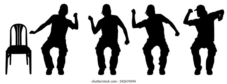 Vector silhouette of a man sitting on a white background.