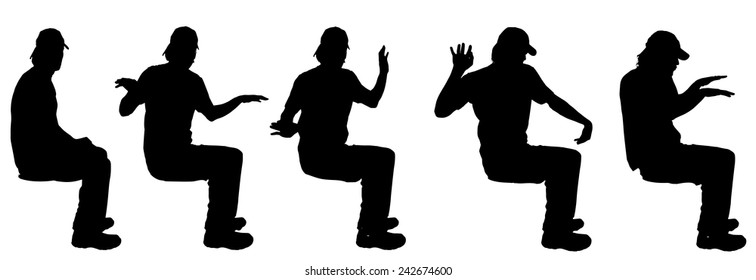 Vector silhouette of a man sitting on a white background.