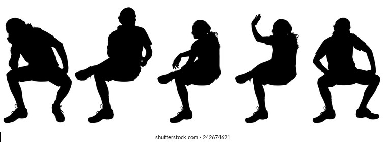 Vector silhouette of a man sitting on a white background.