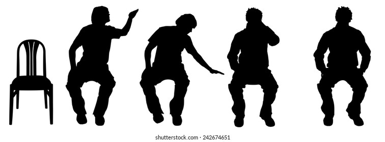 Vector silhouette of a man sitting on a white background.
