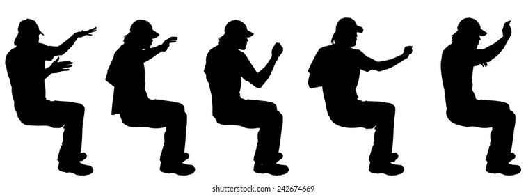 Vector silhouette of a man sitting on a white background.