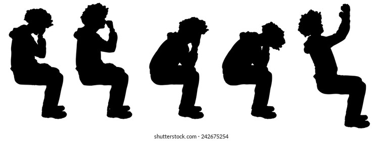 Vector silhouette of a man sitting on a white background.