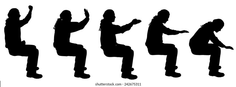 Vector silhouette of a man sitting on a white background.