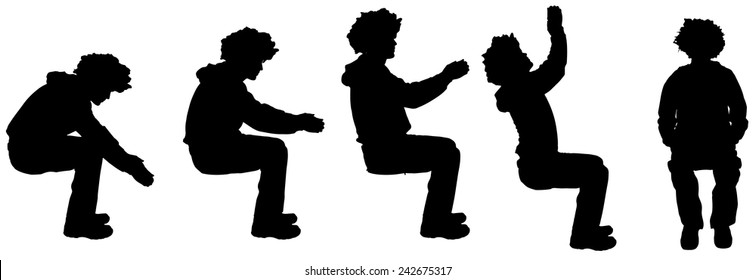 Vector silhouette of a man sitting on a white background.