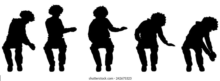 Vector silhouette of a man sitting on a white background.