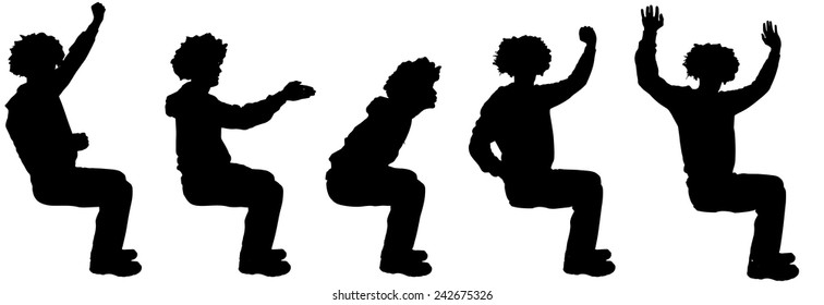 Vector silhouette of a man sitting on a white background.