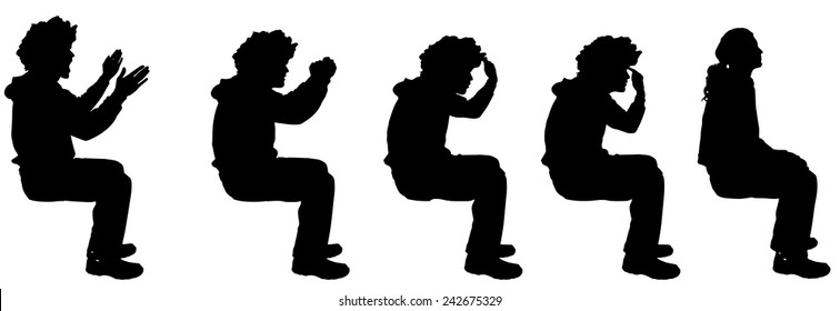 Vector silhouette of a man sitting on a white background.