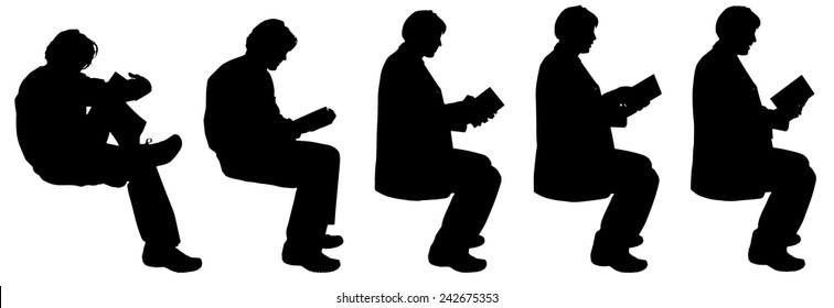 Vector silhouette of a man sitting on a white background.