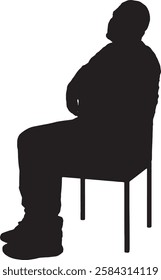 vector; silhouette; of a man sitting on chair looking up