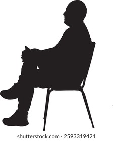vector; silhouette; man sitting on chair and legs crossed