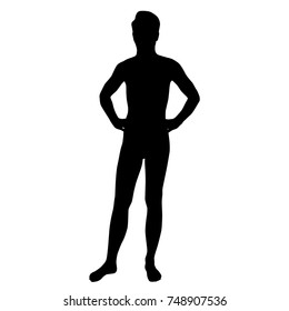 Vector silhouette of man standing, bent at the elbows,  black color, isolated on white background