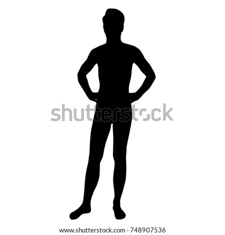 Vector silhouette of man standing, bent at the elbows,  black color, isolated on white background