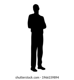 Vector silhouette man standing,  black color, isolated on white background
