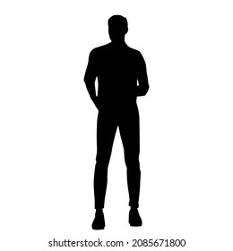 Vector silhouette man standing,  black color, isolated on white background