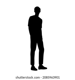 Vector silhouette man standing,  black color, isolated on white background