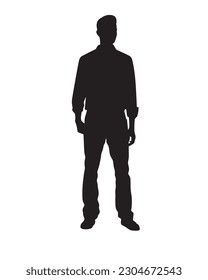 Vector silhouette of a man standing, black color isolated on white background