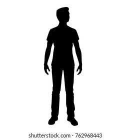 Vector silhouette of man standing,  black color, isolated on white background