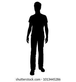 Vector silhouette of man  standing, business people, single, black color, isolated on white background