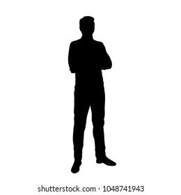 Vector silhouette of man  standing, business people, black color,  isolated on white background