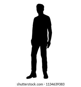 Vector silhouette of man  standing, business people, black color,  isolated on white background