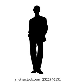 Vector silhouette of man  standing, business people, black color,  isolated on white background