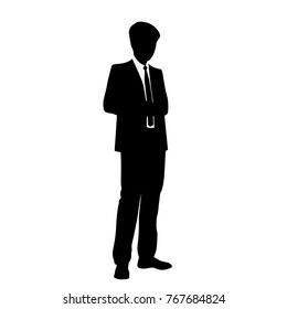 Vector silhouette of  man standing, business people, single,  black color, isolated on white background