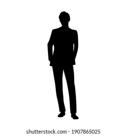 Vector Silhouette Of A Man Standing, Businessman, Black Color, Isolated On A White Background