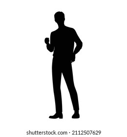 Vector silhouette of a man standing, businessman, black color, isolated on a white background