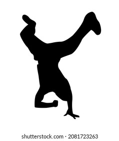 Vector silhouette of a man standing on his hands, breakdancing