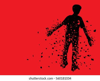 Vector silhouette of man standing with open arms,  Alone man standing sad on red background concept. 