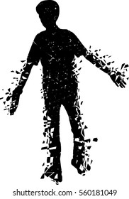 Vector silhouette of man standing with open arms,  Alone man standing sad on white background concept. 