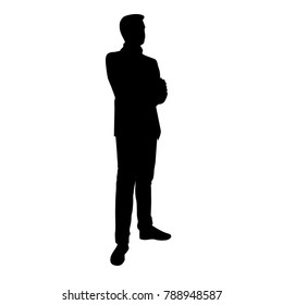 Vector silhouette of man standing, people,  black color, isolated on white background