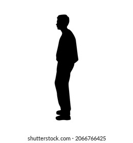 Vector silhouette man standing, profile, black color, isolated on white background