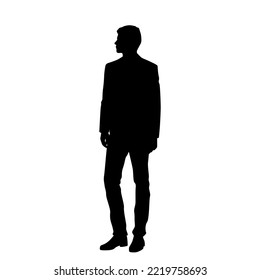 Vector silhouette of man  standing, profile, business people, black color,  isolated on white background