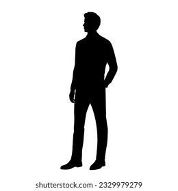 Vector silhouette of man  standing, profile, business people, black color,  isolated on white background