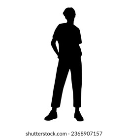 Vector silhouette of man  standing, profile, business people, black color,  isolated on white background