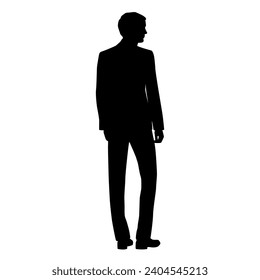 Vector silhouette of man  standing, profile, business people, black color,  isolated on white background