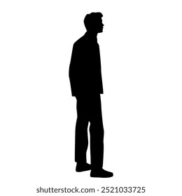 Vector silhouette of man  standing, profile, business people, black color,  isolated on white background