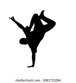 Vector silhouette of a man stands on one hand, breakdancing