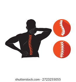 Una silueta de Vector del hombre, estructura de Vector de la médula espinal, una ilustración del hombre que sufre con dolor de espalda