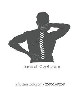 A vector silhouette of man, A man suffering from spine pain, An illustration of boy with backache