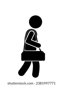 Vector silhouette of a man with a suitcase and bag on a white background.