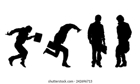Vector silhouette of a man with a suitcase on a white background.