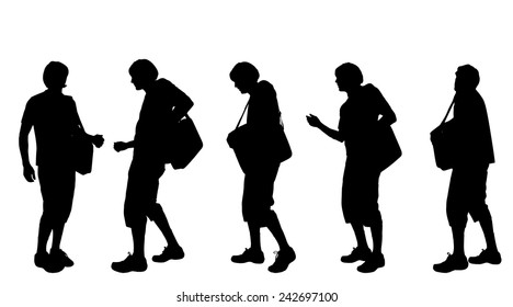 Vector silhouette of a man with a suitcase on a white background.