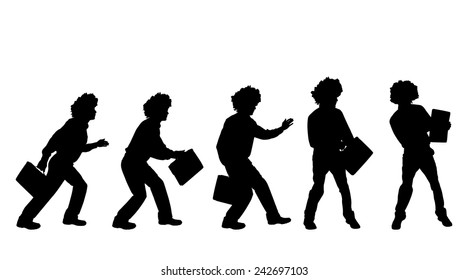 Vector silhouette of a man with a suitcase on a white background.