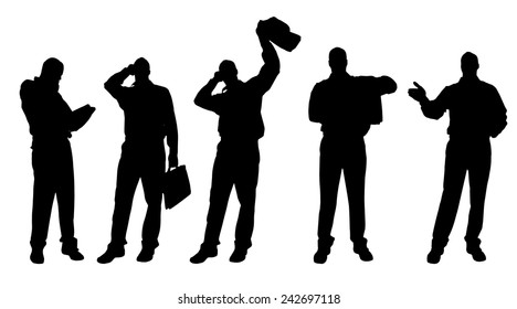 Vector silhouette of a man with a suitcase on a white background.